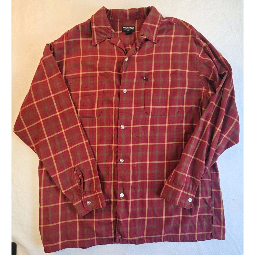 Ralph Lauren Polo Jeans Co. Button Up Shirt Size Large Plaid Flannel Vintage